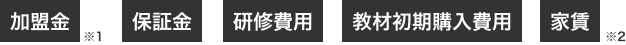 加盟金※1、保証金、研修費用、教材初期購入費用、家賃※2